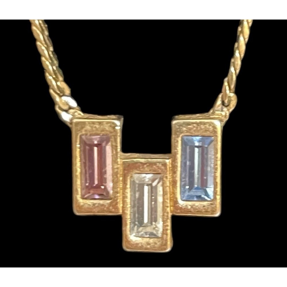 Avon Pendant Necklace Gold Tone Multi Stone Baguette Geometric